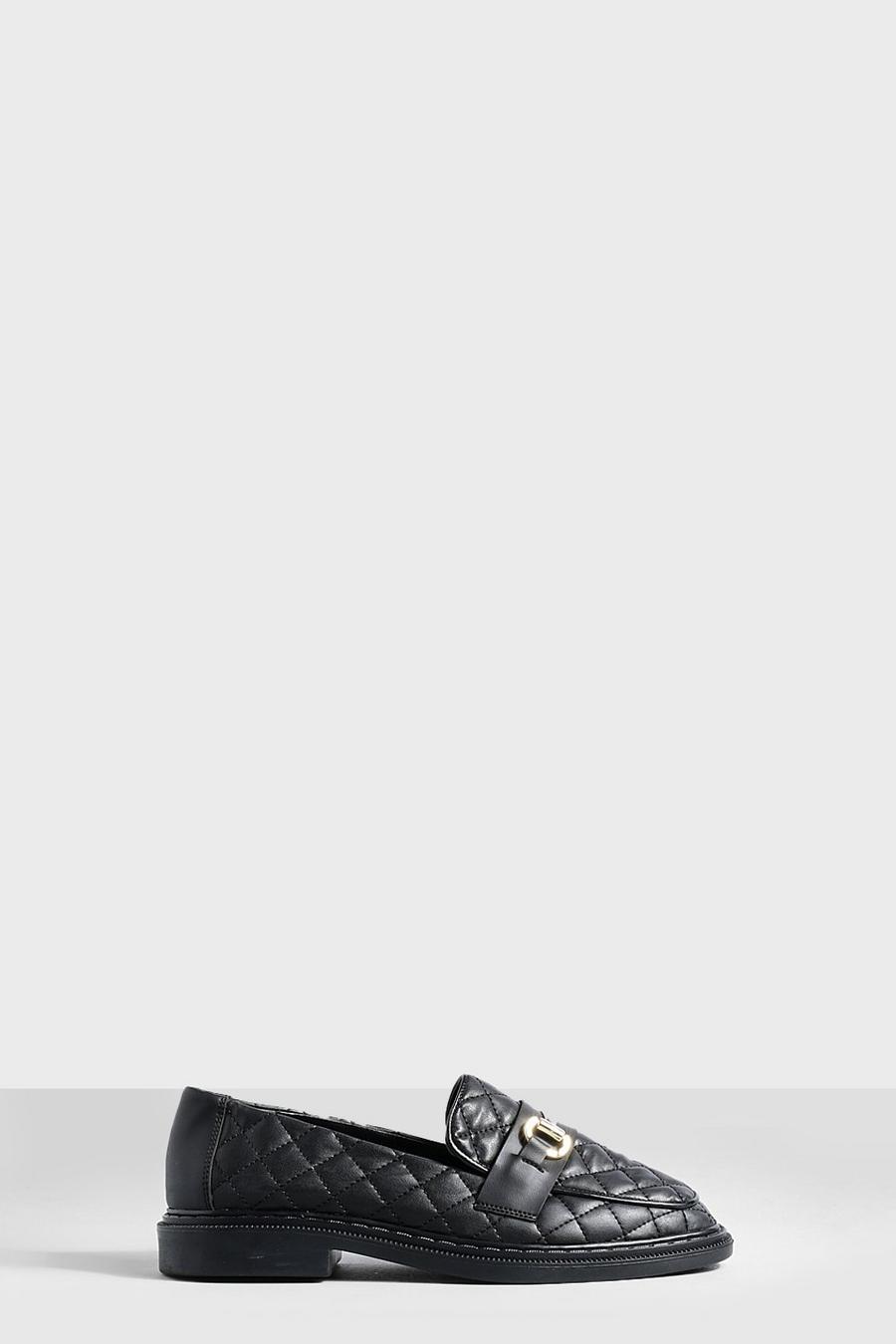 Black schwarz Bar Detail Chunky Loafers