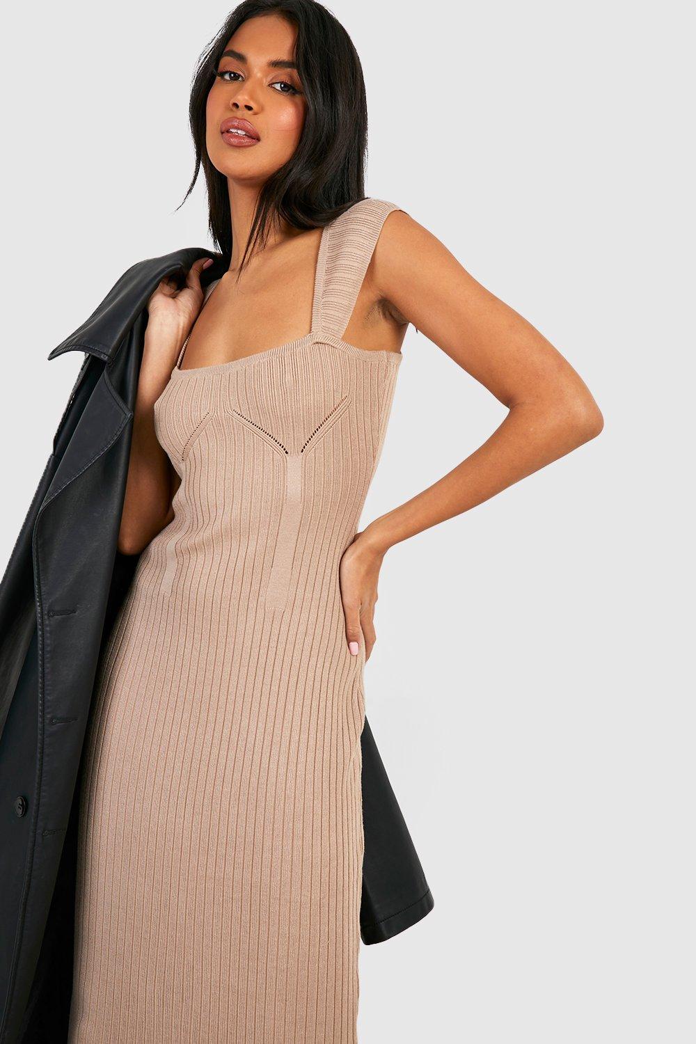 Bandage Knit Square Neck Midi Dress