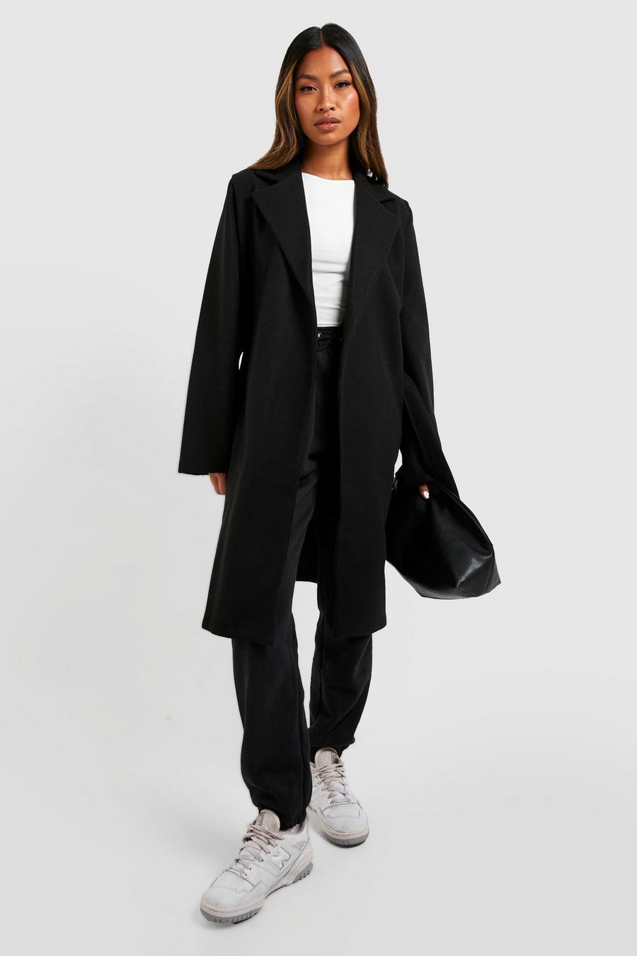 Cappotto effetto lana con cintura, Black image number 1