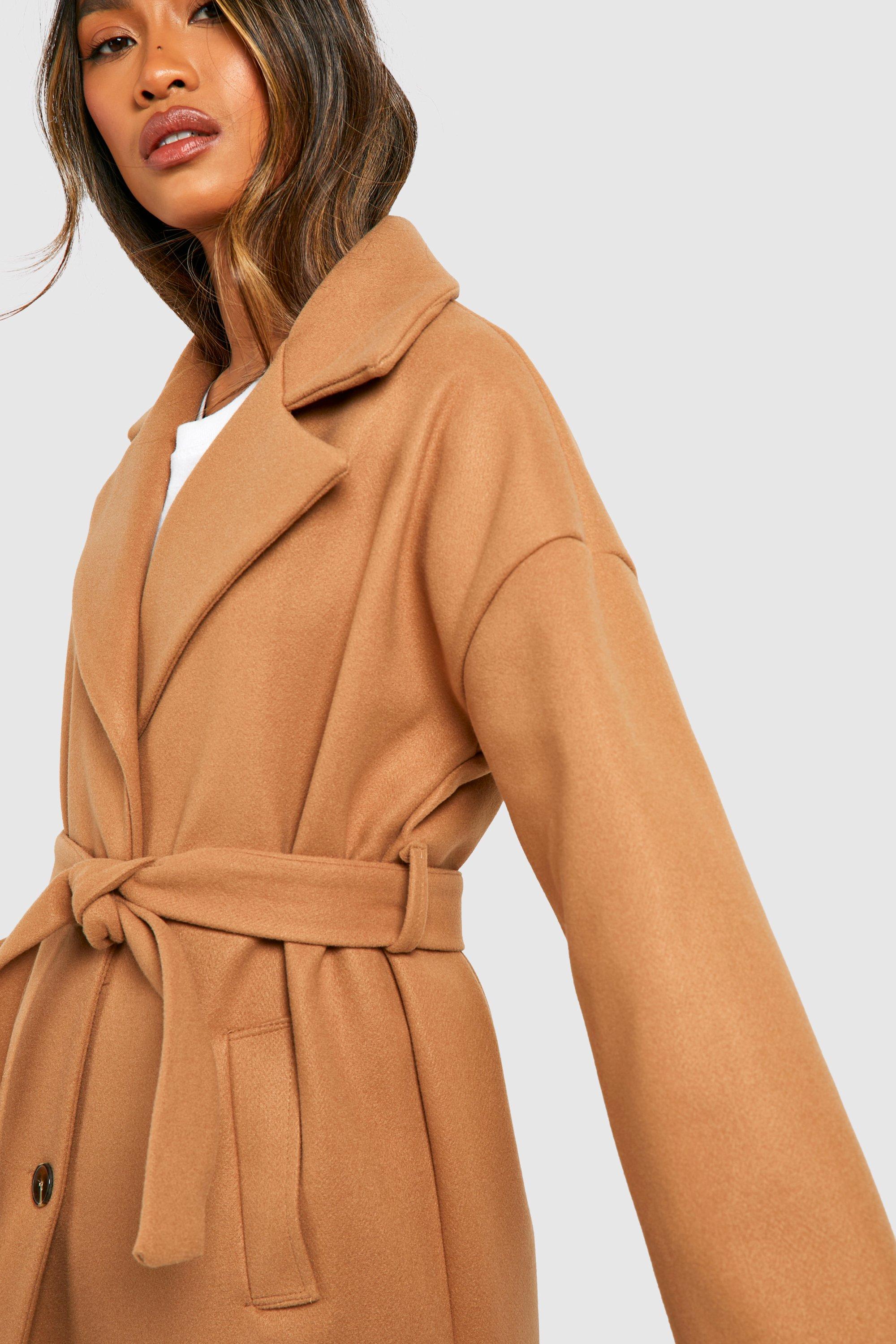 Oversized Self Belted Drop Sleeve Wool Look Coat boohoo USA