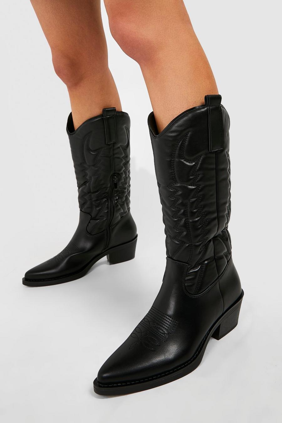 Black Tab Detail Cowboy Western Boots 