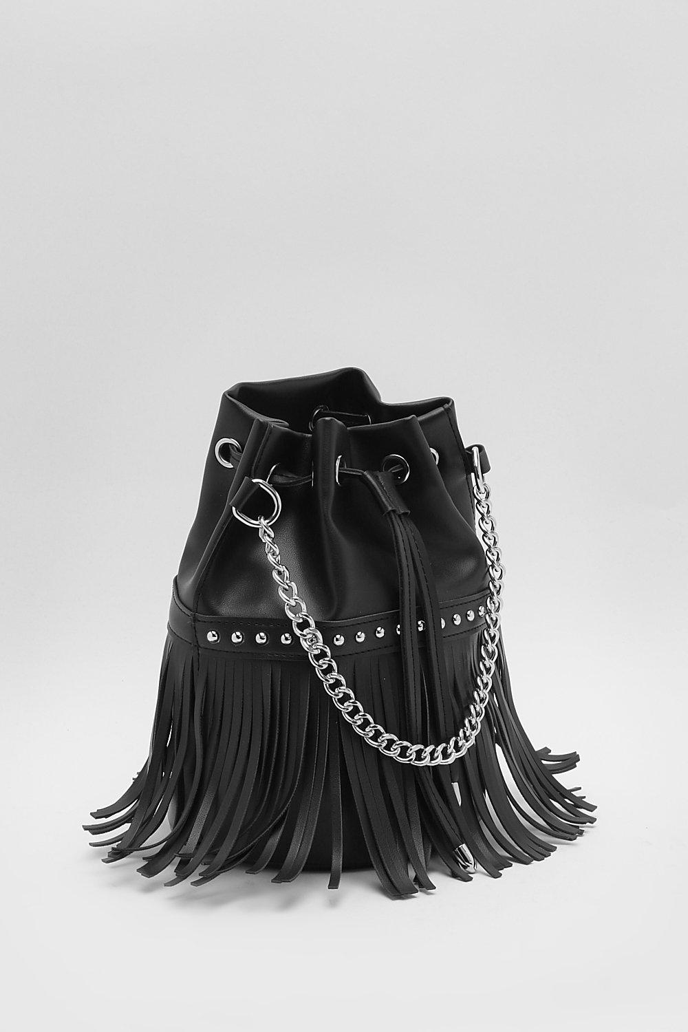 MINI BUCKET BAG WITH FRINGE DETAIL