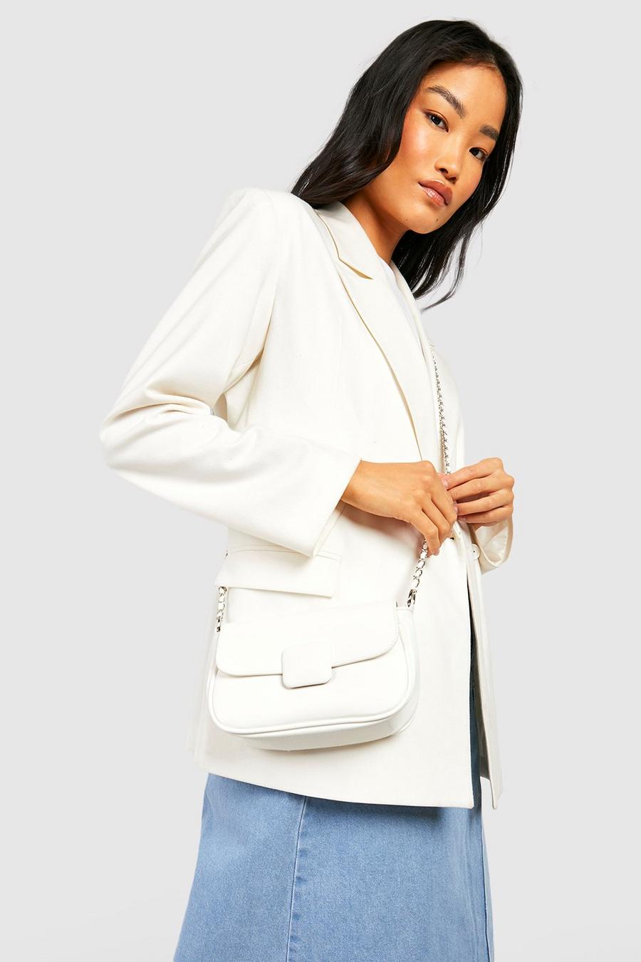 White bianco Button Detail Chain Strap Grab Bag