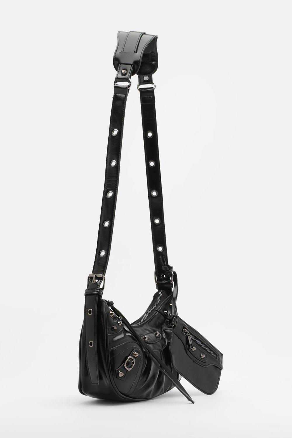 Double Pouch Studded Shoulder Bag