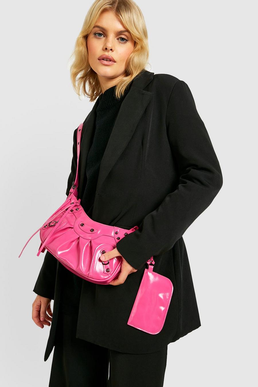 Bolso de hombro con tachuelas y dos bolsillos, Pink image number 1