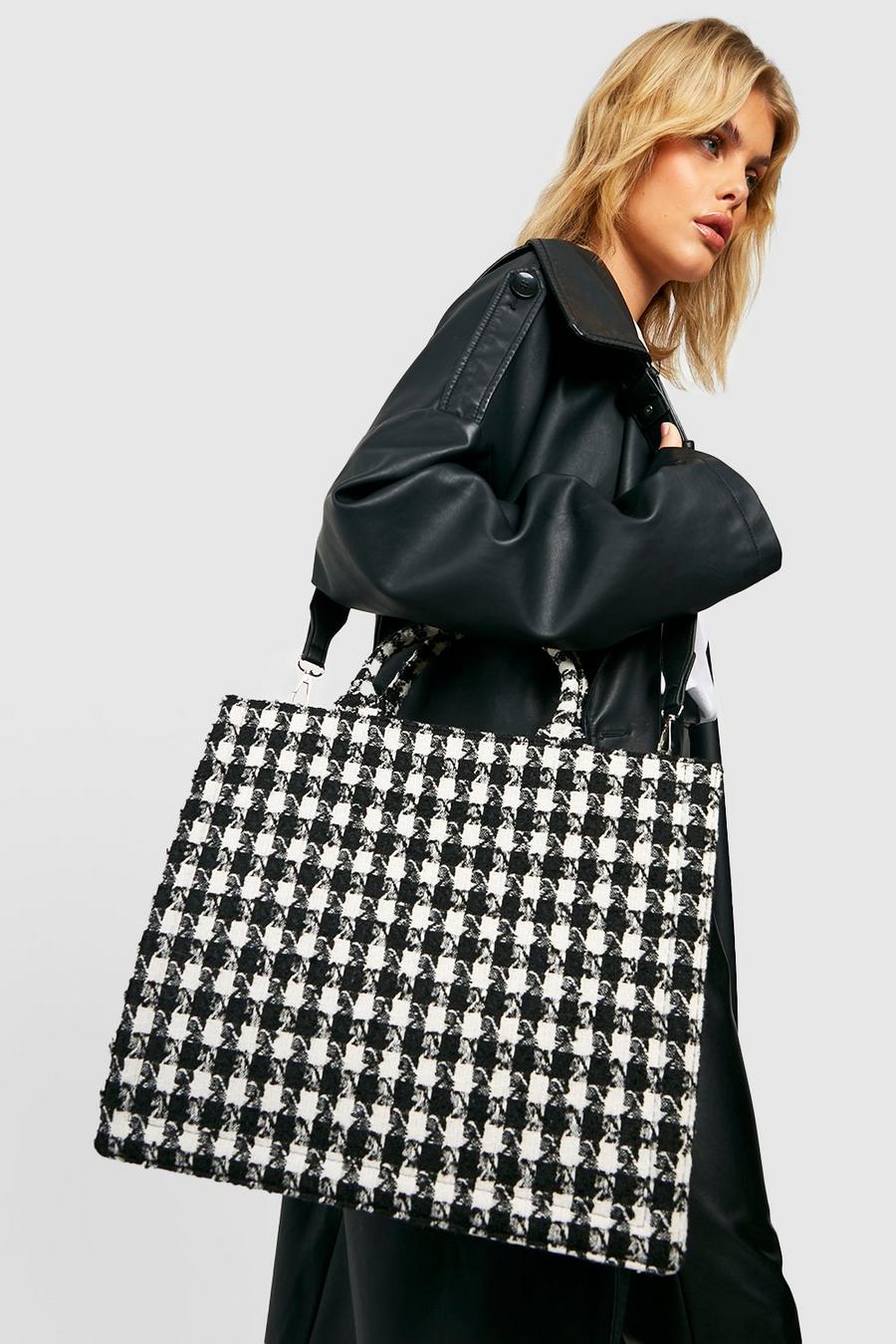 Black Dog Tooth Oversized Structured Tote image number 1