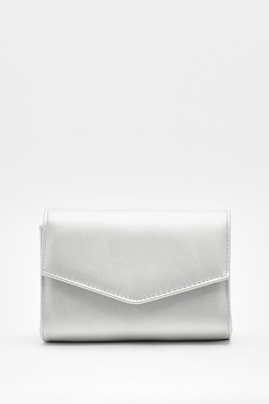 Silver Envelope Chain Clutch Bag 