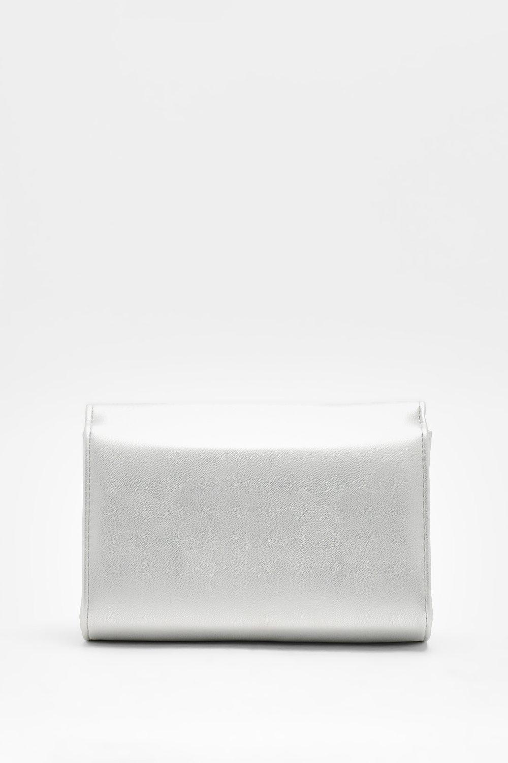 Silver clutch bag discount boohoo