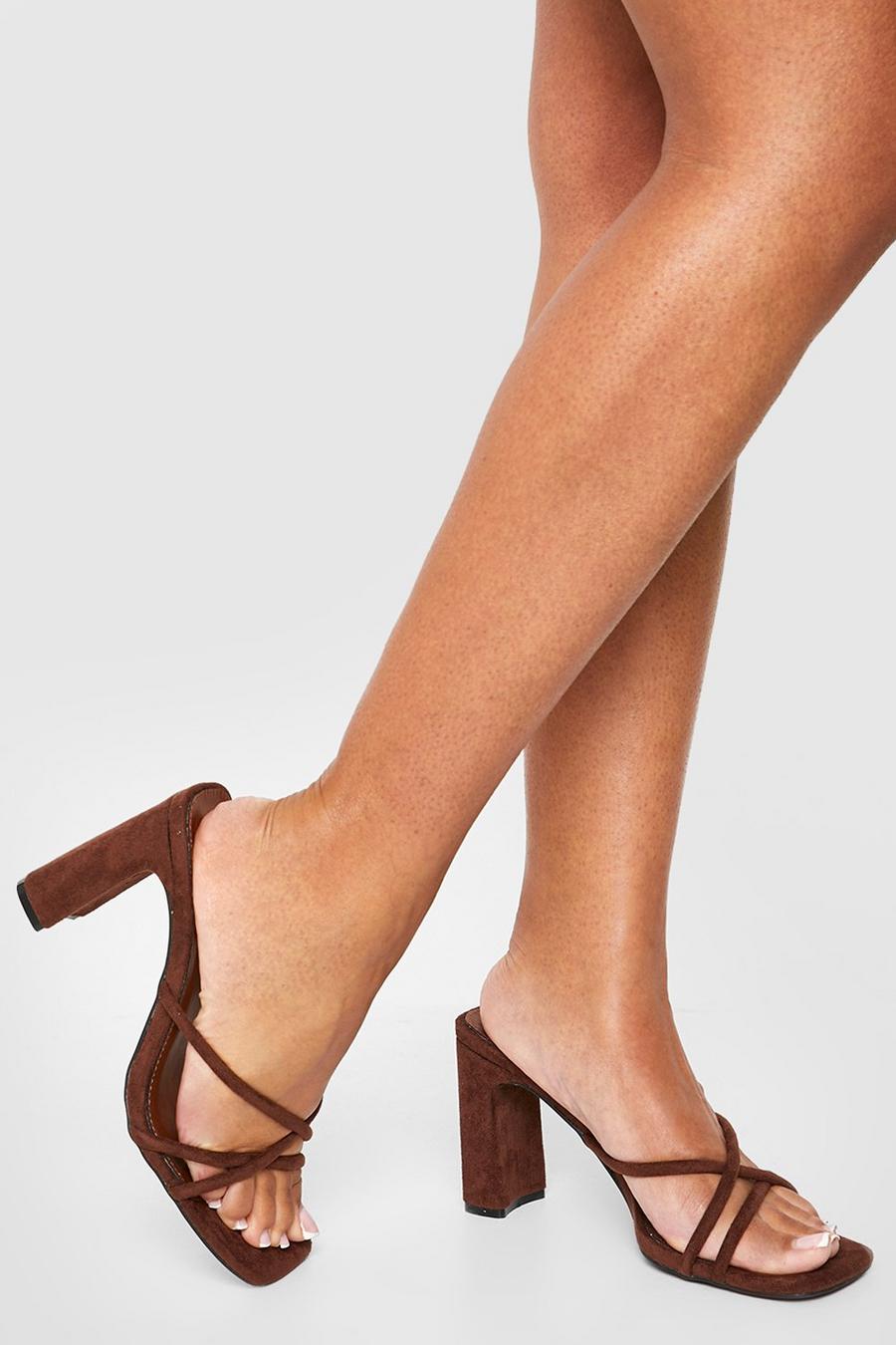 Chocolate brown Wide Fit Strappy Heeled Mule 