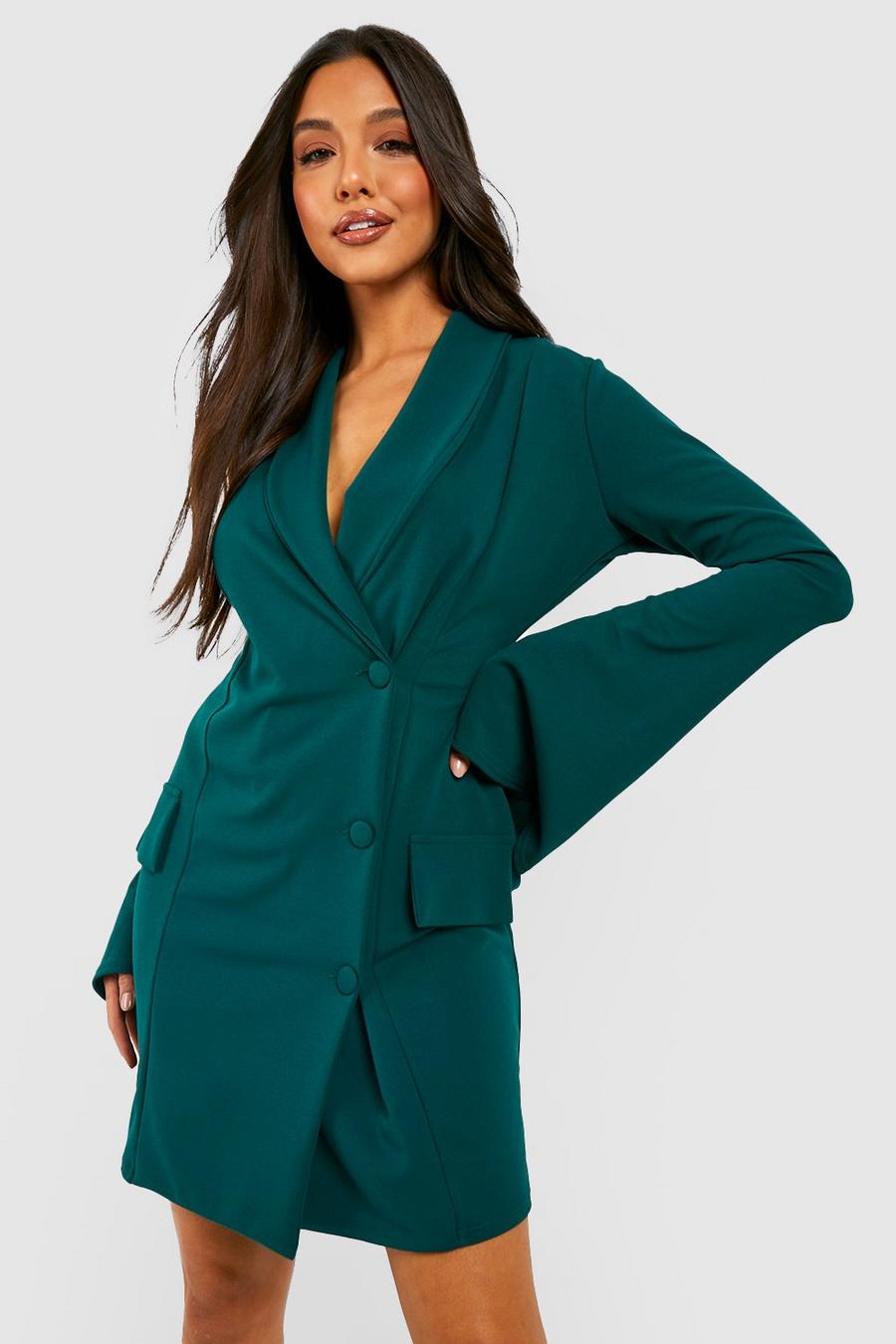 Bottle green vert Flared Sleeve Tailored Blazer Mini Dress