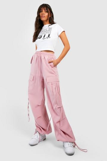 Jogger Waistband Tie Hem Parachute Pants pink