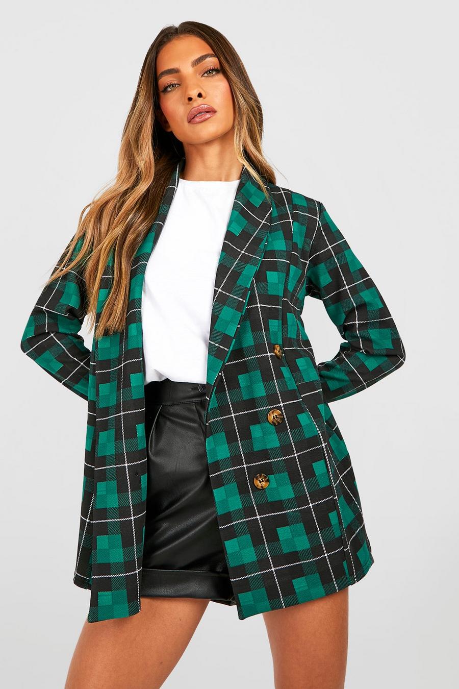 Bottle green Basic Jersey Tonal Check Relaxed Fit Blazer image number 1