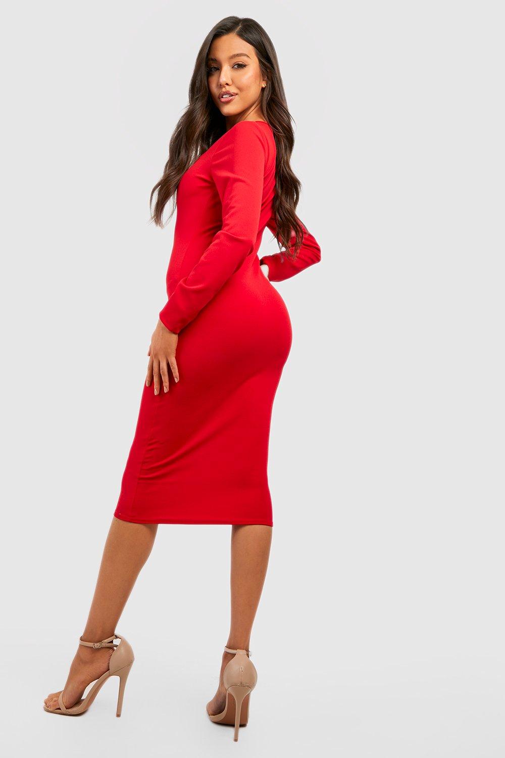 Fitted midi dress with sleeves best sale