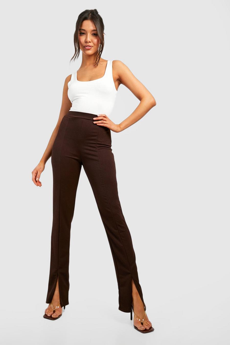 Chocolate Split Front Straight Leg Trousers  image number 1