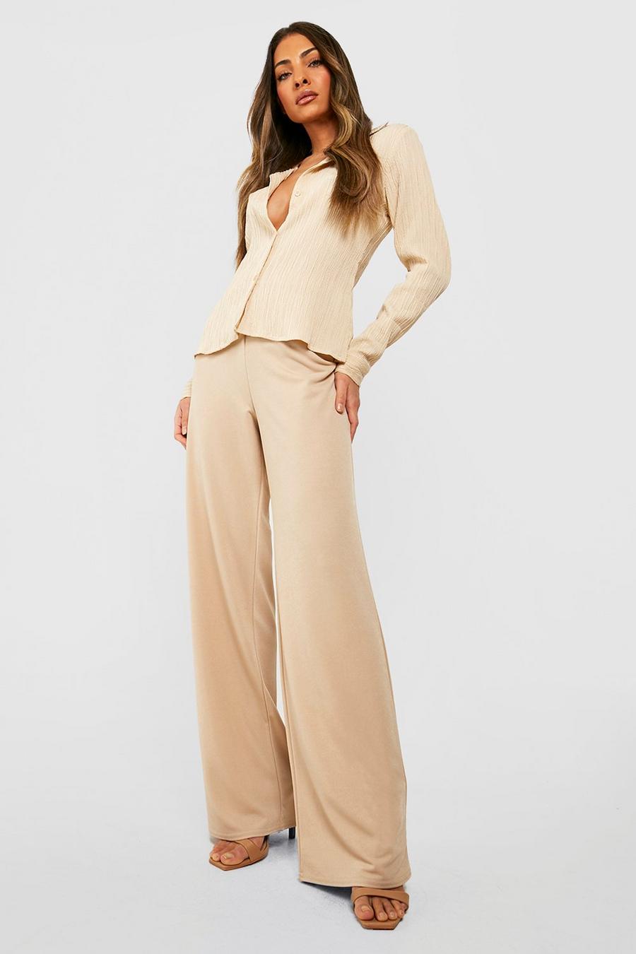 Stone beige Wide Leg Crepe Trousers image number 1