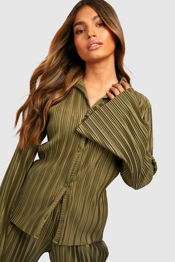 Flared Sleeve Plisse Shirt khaki