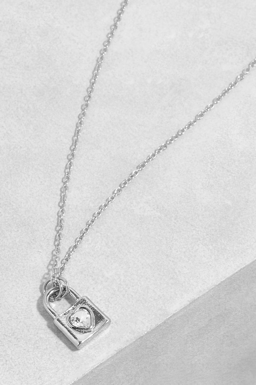 Silver Heart Stone Padlock Charm Neckwear