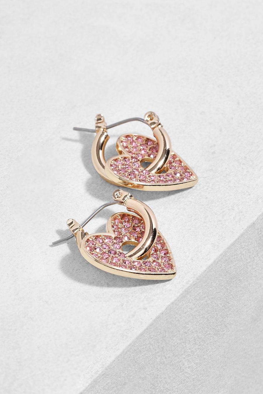 Gold Pave Heart Charm Hoop Earrings image number 1