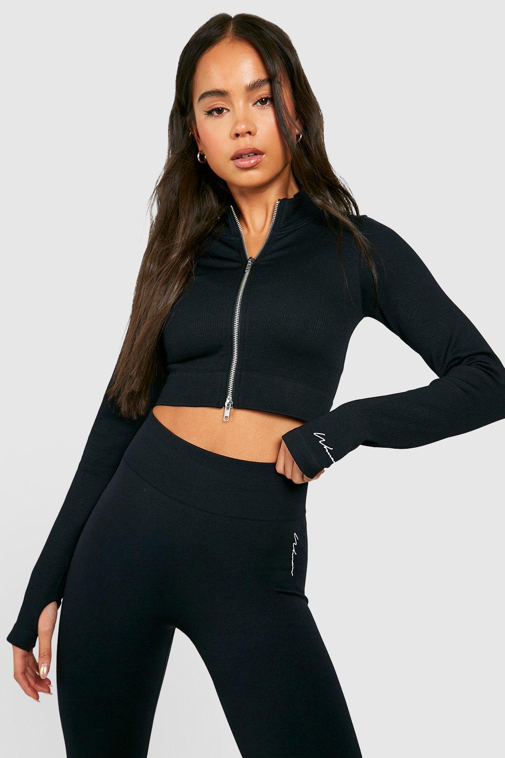 Women's Petite Seamless Double Zip Long Sleeve Sports Top