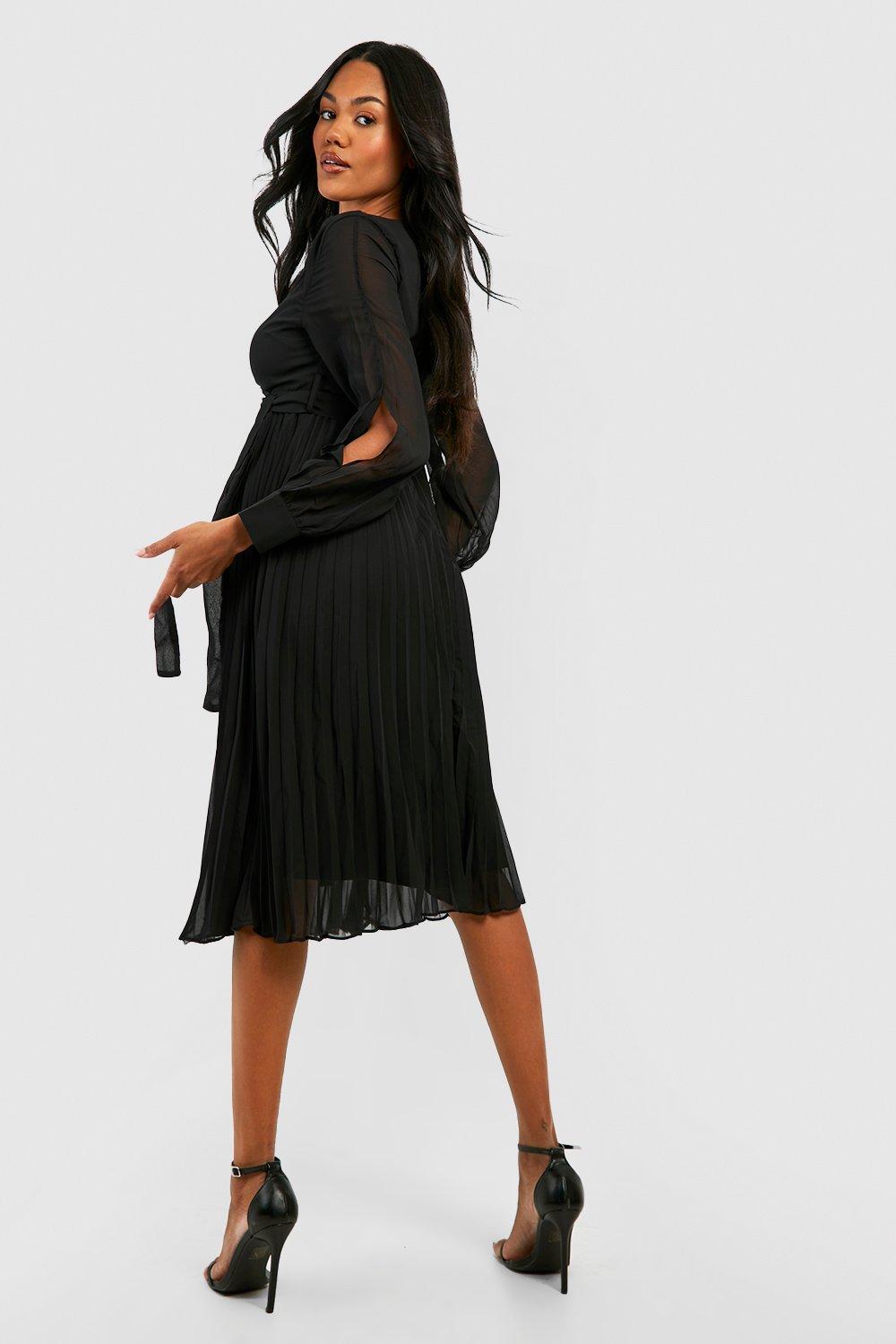 Black Pleated Maternity Midi Skirt