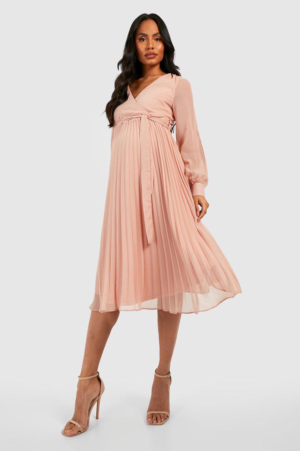 Blush Pink Pleated Maternity Dress