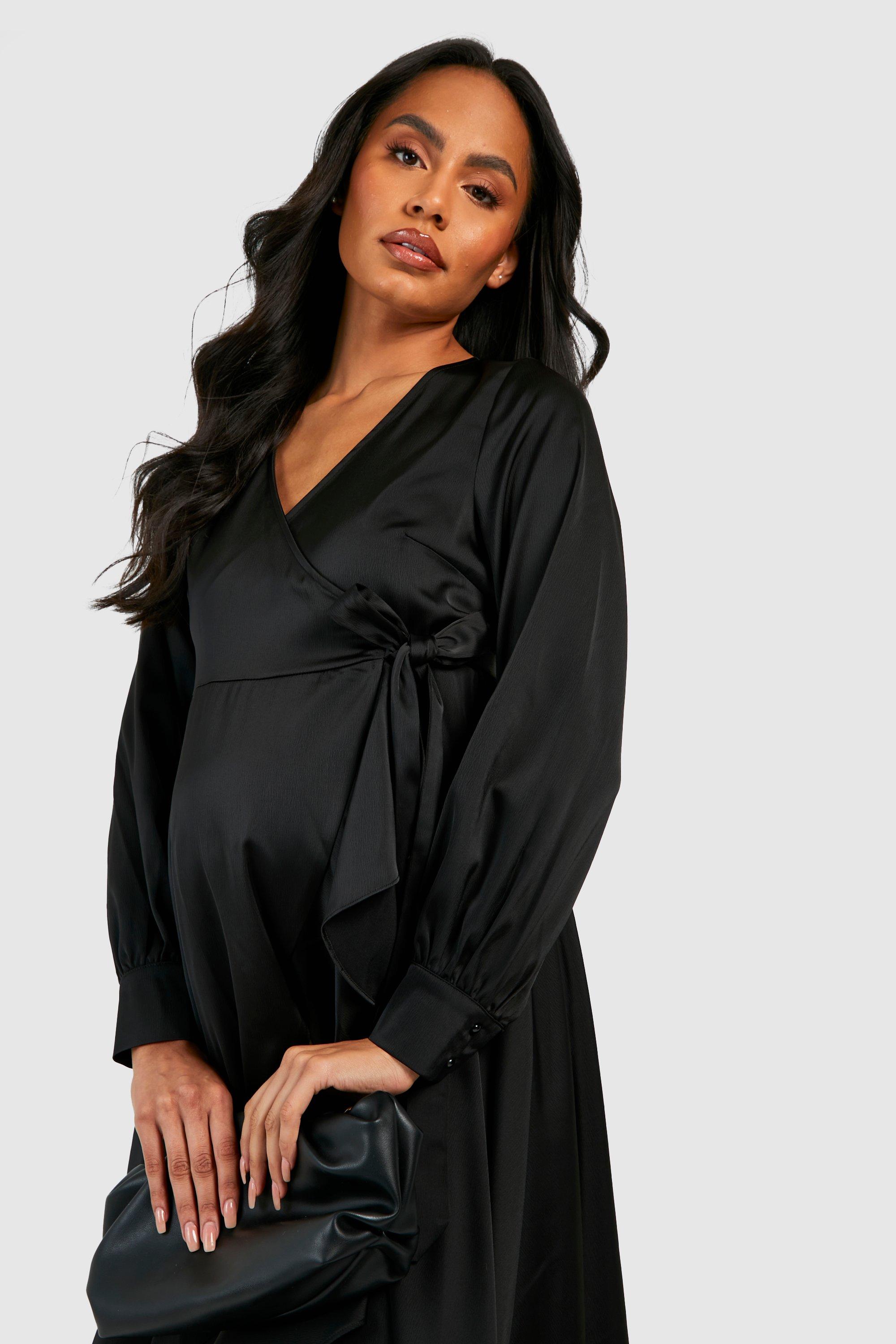 Maternity Occasion Satin Ruffle Hem Wrap Midaxi Dress boohoo AU