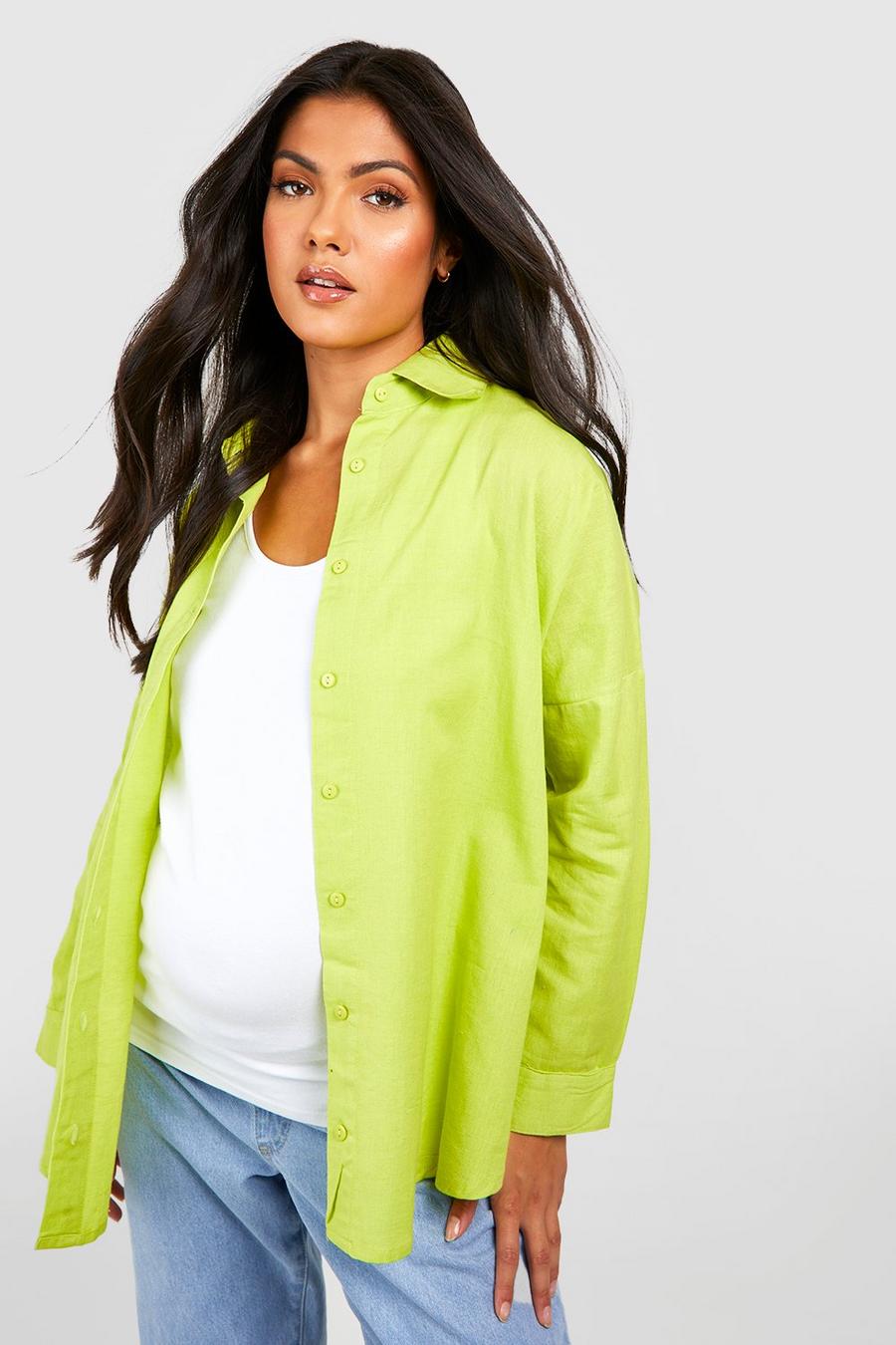 Green vert Maternity Linen Shirt