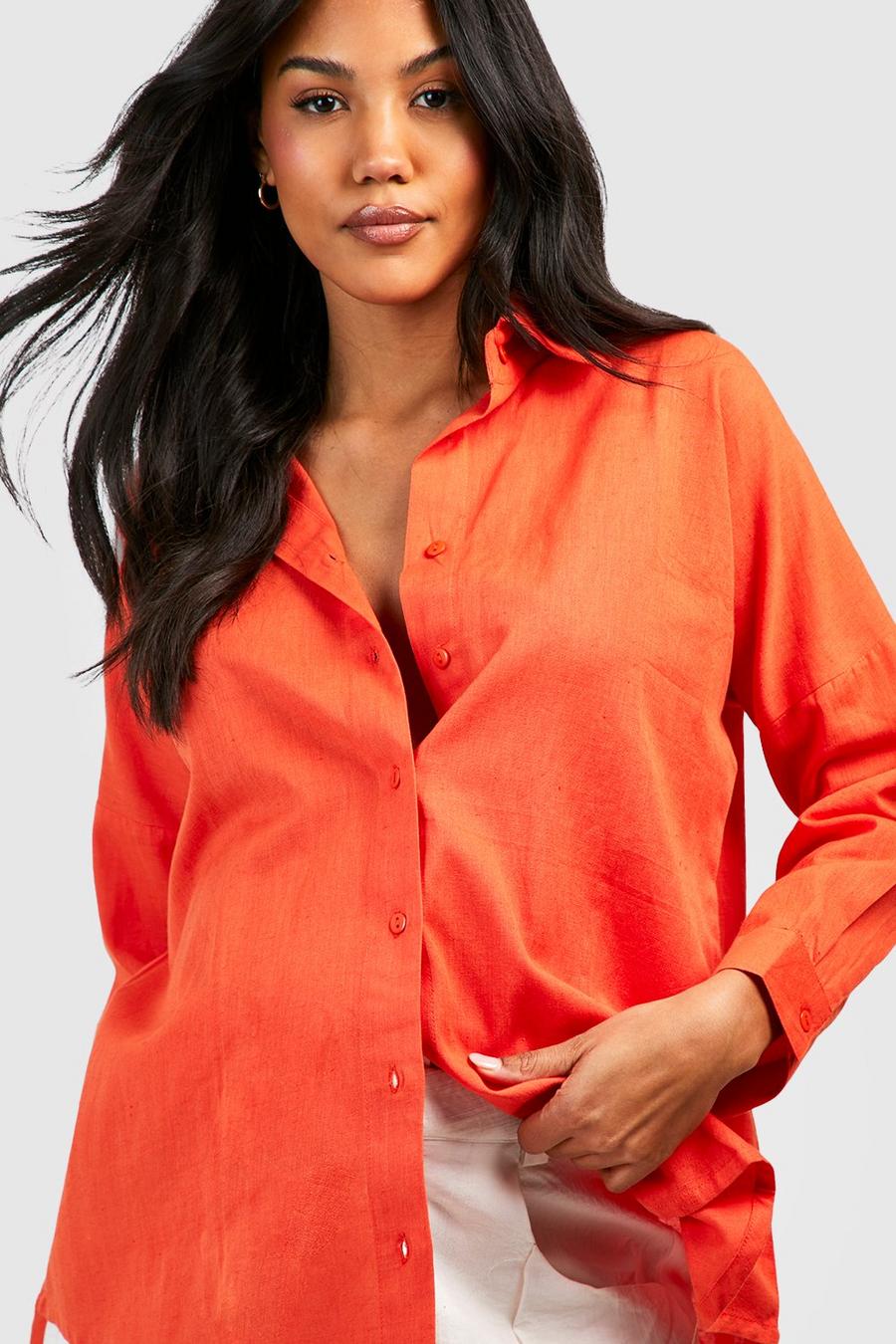 Orange Maternity Linen Shirt image number 1