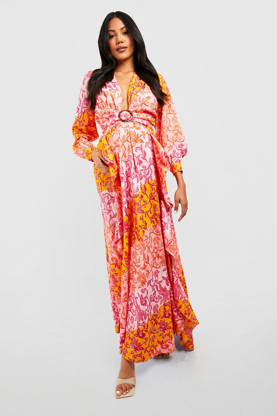 Pink Maternity Floral Cut Out Maxi Dress image number 1