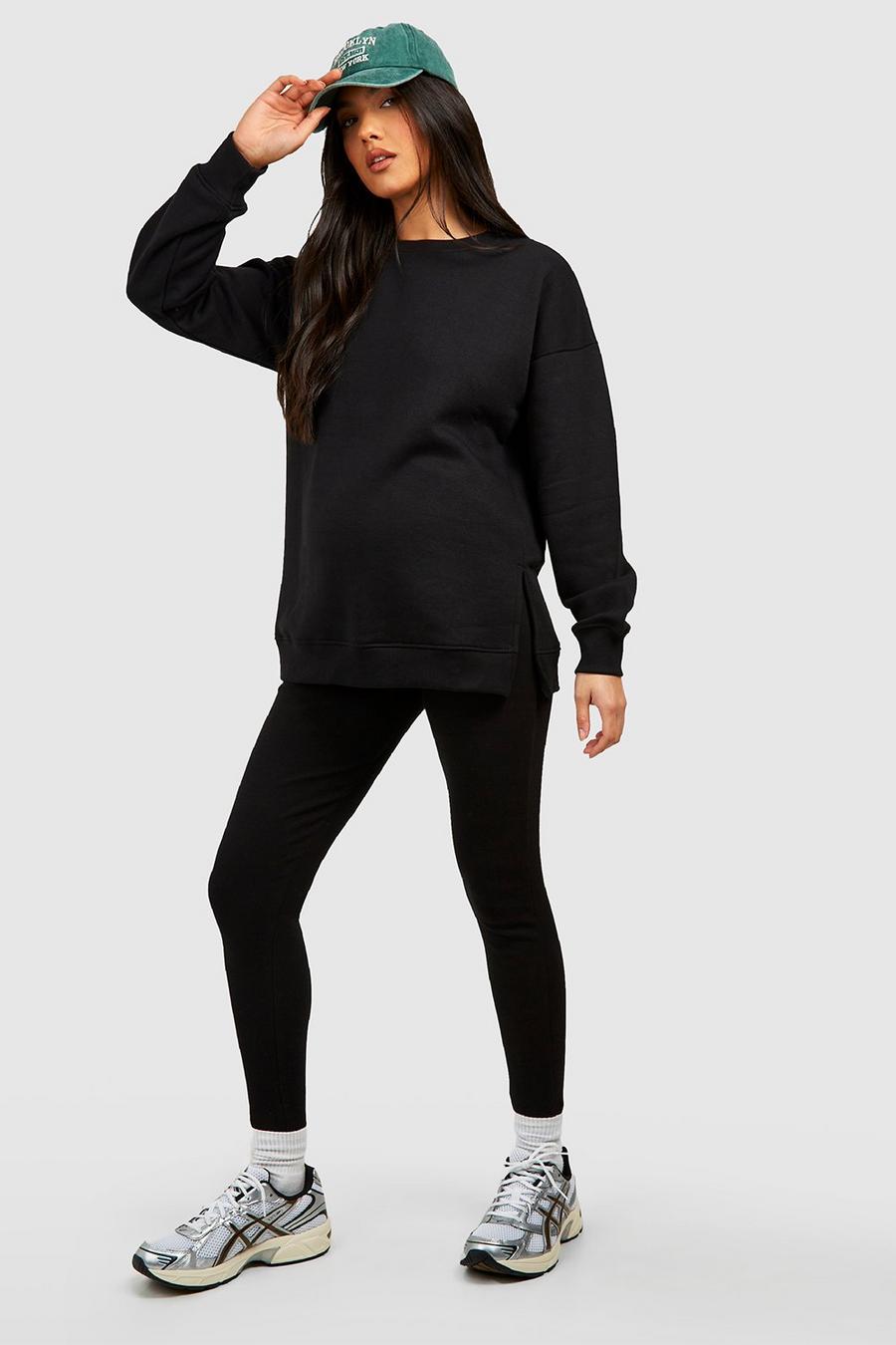 Black Maternity Side Split Sweatshirt & Legging Set image number 1