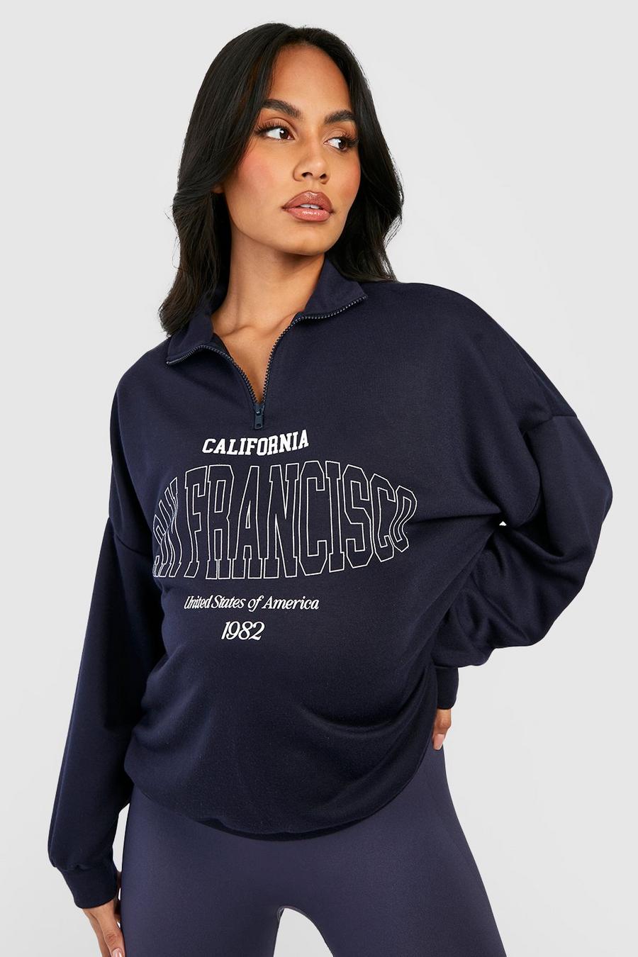 Navy azul marino Maternity San Francisco Half Zip Sweatshirt
