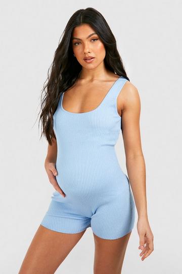 Maternity Scoop Neck Rib Knit Unitard cornflower blue