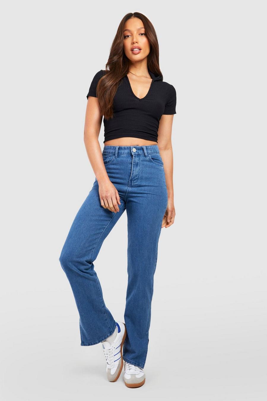 Mid wash Tall Mid Rise Straight Fit Split Hem Jeans image number 1