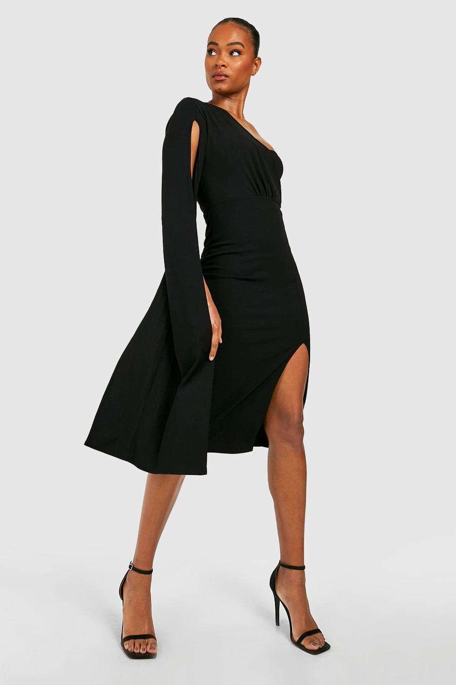 Black Tall Cape Detail Midi Dress image number 1