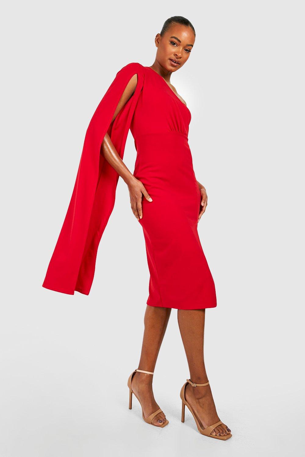 Boohoo red shop cape dress