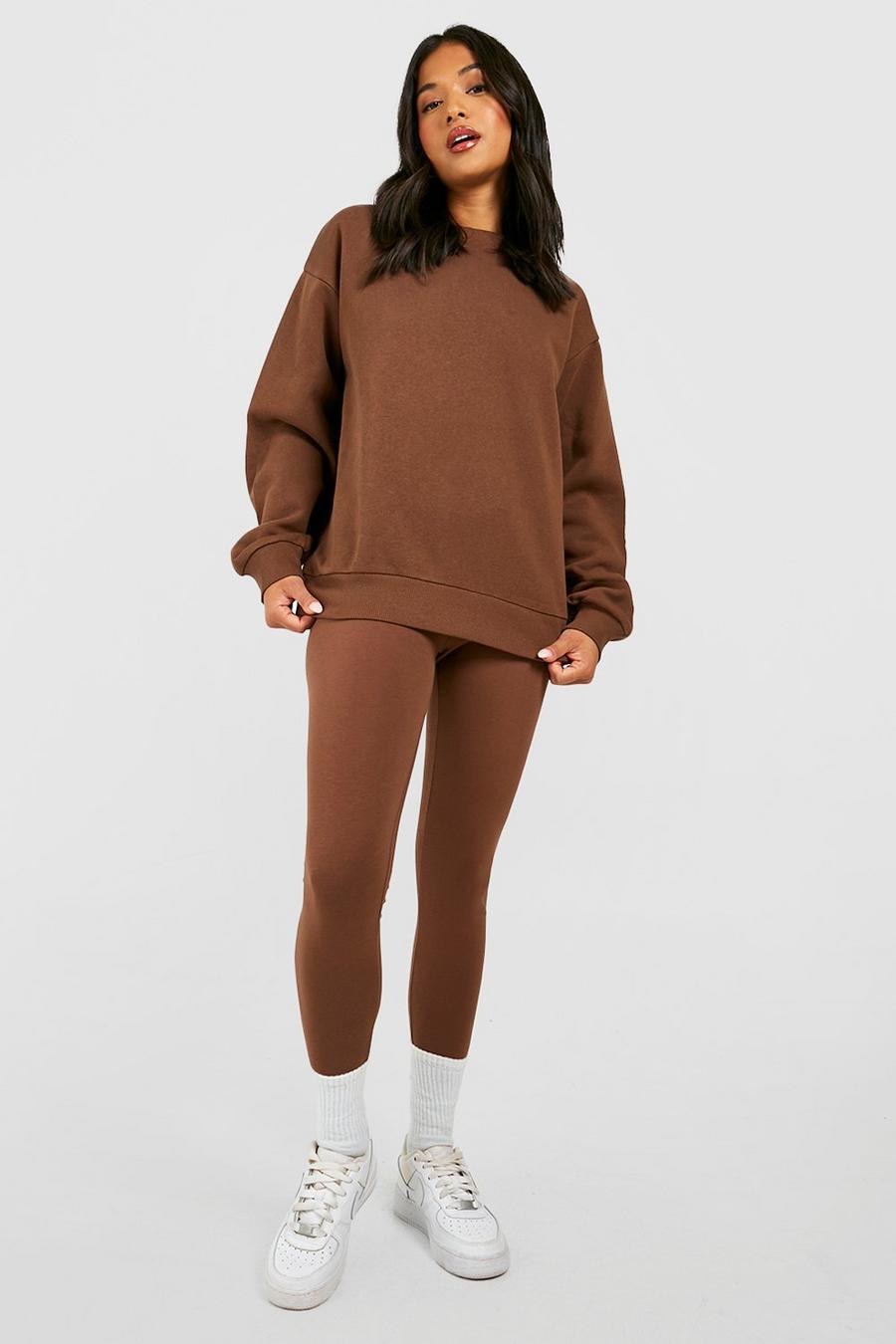 Chocolate Petite Basic Sweatshirt & Leggings Tracksuit image number 1