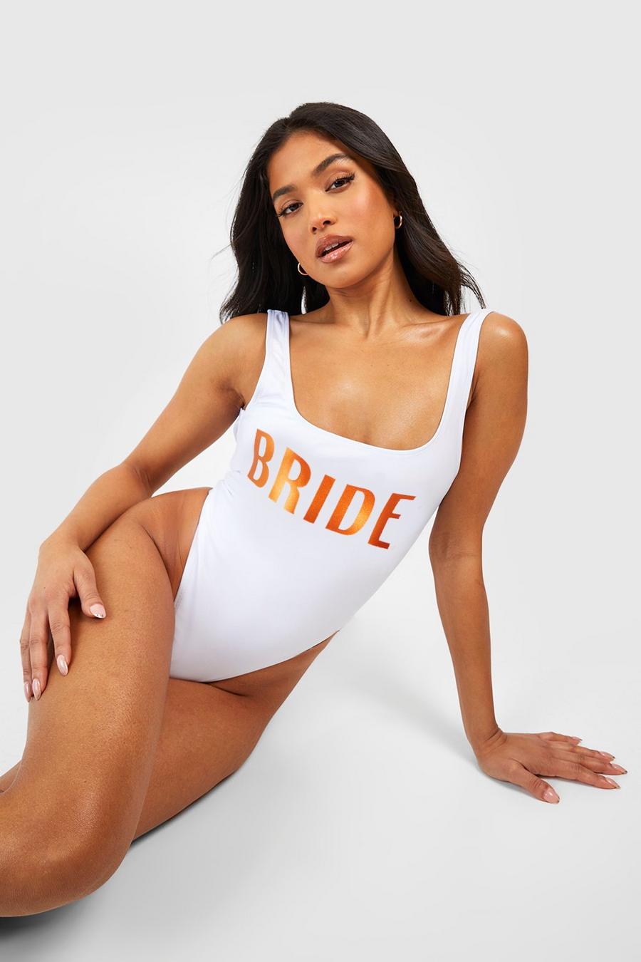 White Petite Bride Slogan Swimsuit