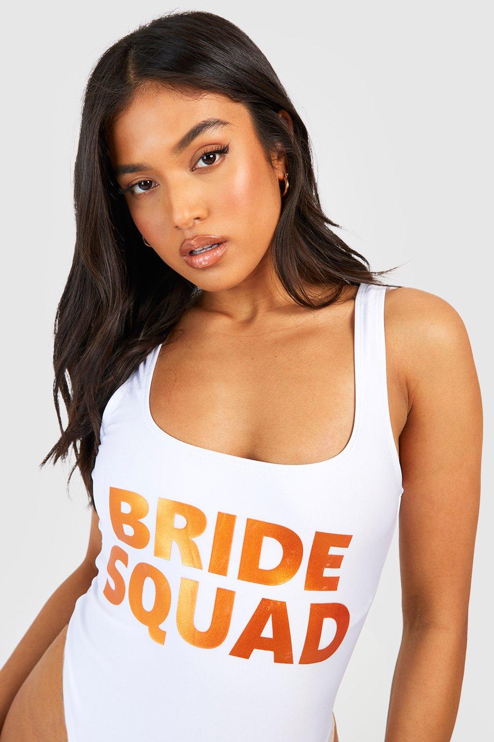 Petite Bride Squad Slogan Swimsuit