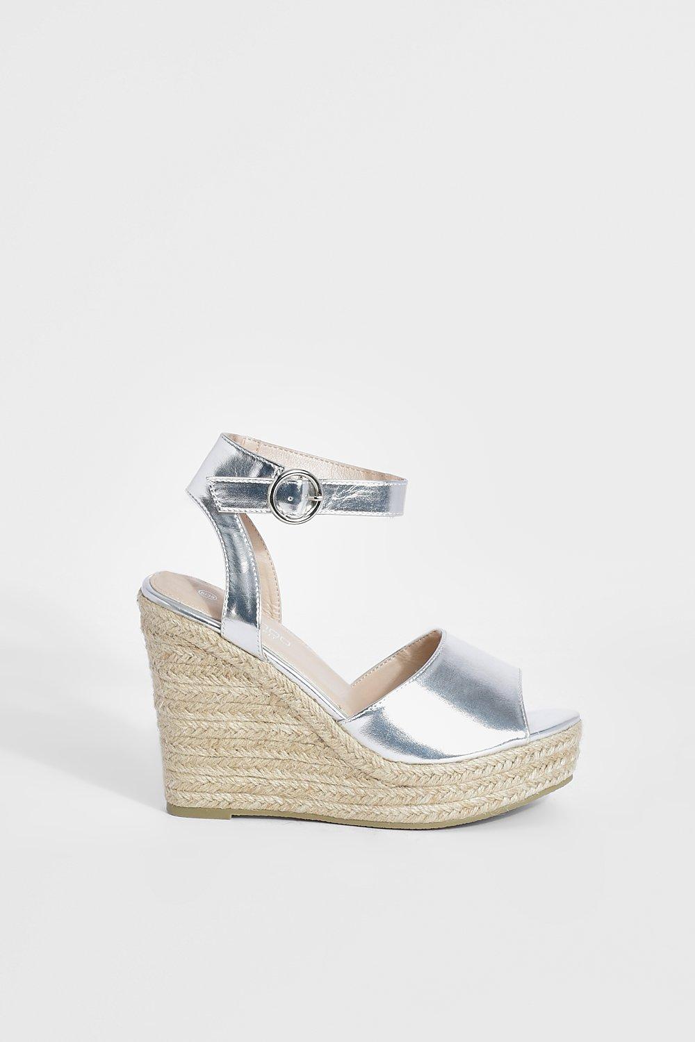 Silver peep toe wedges online