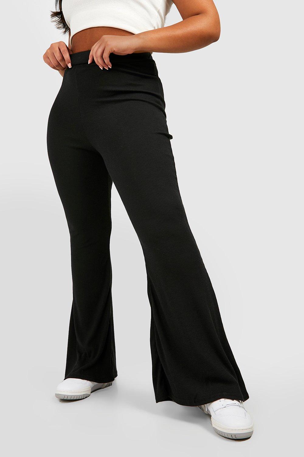 Buy Boohoo Ribbed Split Hem Flared Leggings In Black