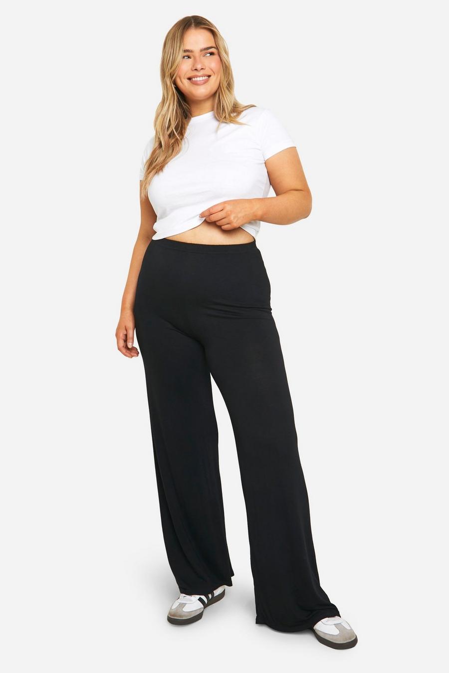 Pantaloni a gamba ampia Plus Size Basic in jersey, Black image number 1