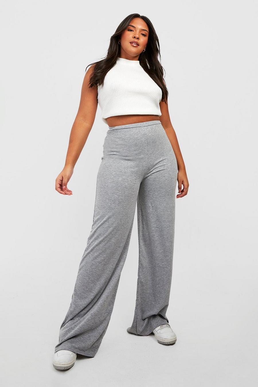 Grey marl Plus Basic Jersey Wide Leg Trousers image number 1