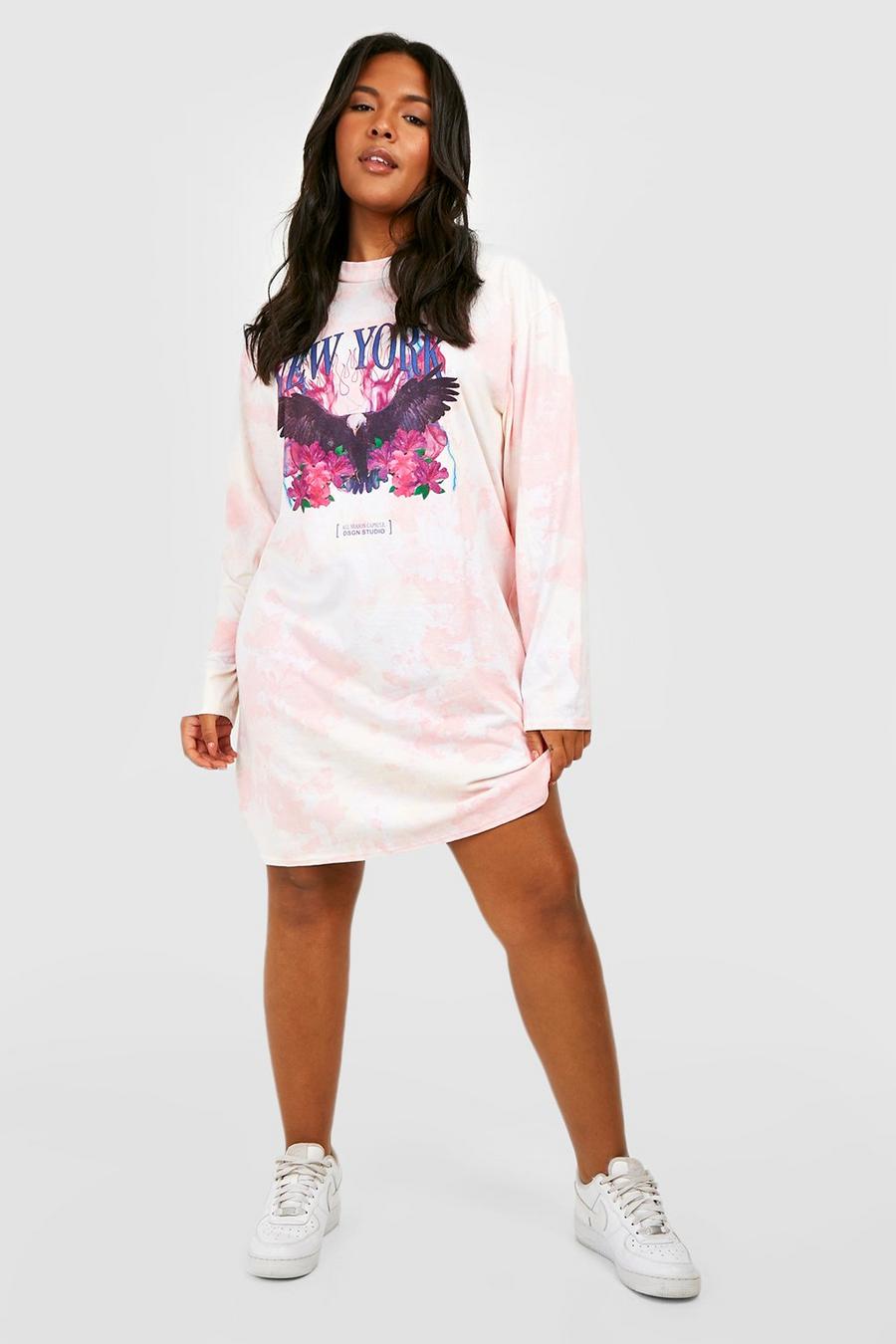 Grande taille - Robe t-shirt tie dye à manches longues, Pink image number 1
