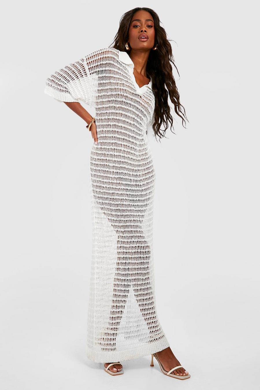 Ivory white Longline Crochet Maxi Dress