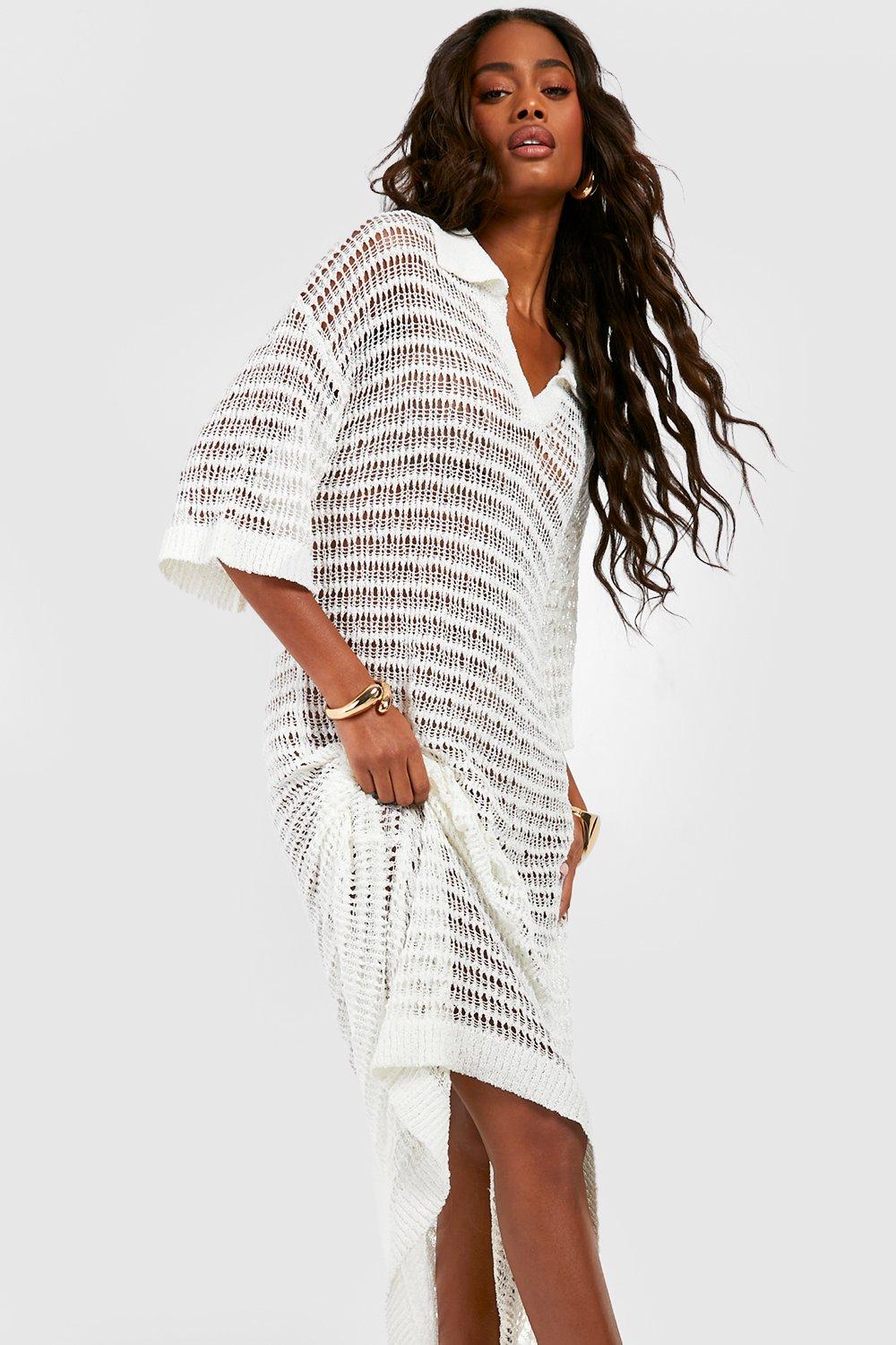 Boohoo white 2025 crochet dress