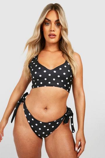 Black Plus Polka Reversible Notch Bikini Top