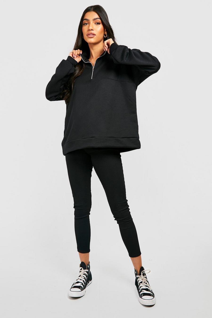 Umstandsmode Sweatshirt mit halbem Reißverschluss & Leggings, Black image number 1