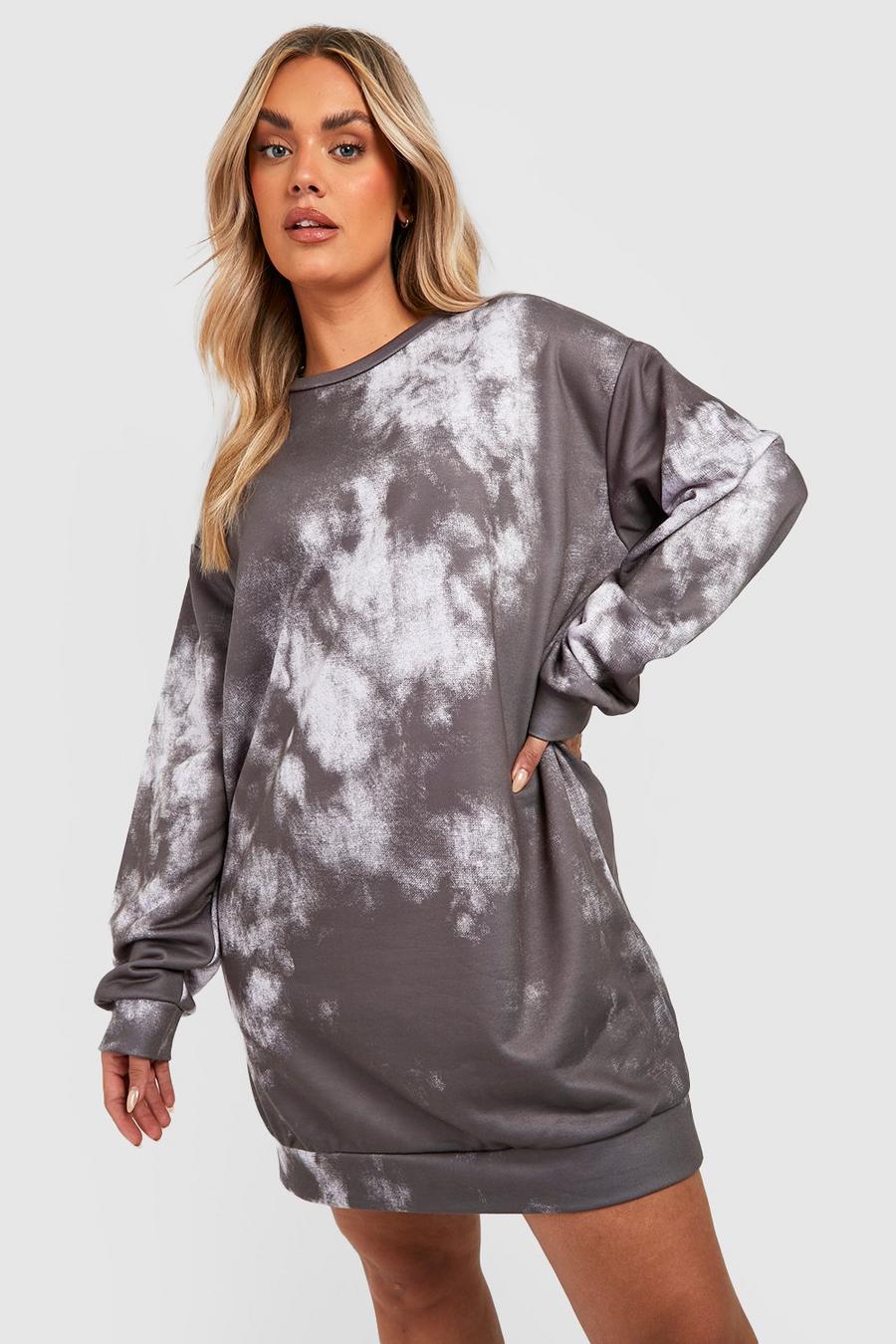 Khaki Plus Sweatshirtklänning med batikmönster image number 1