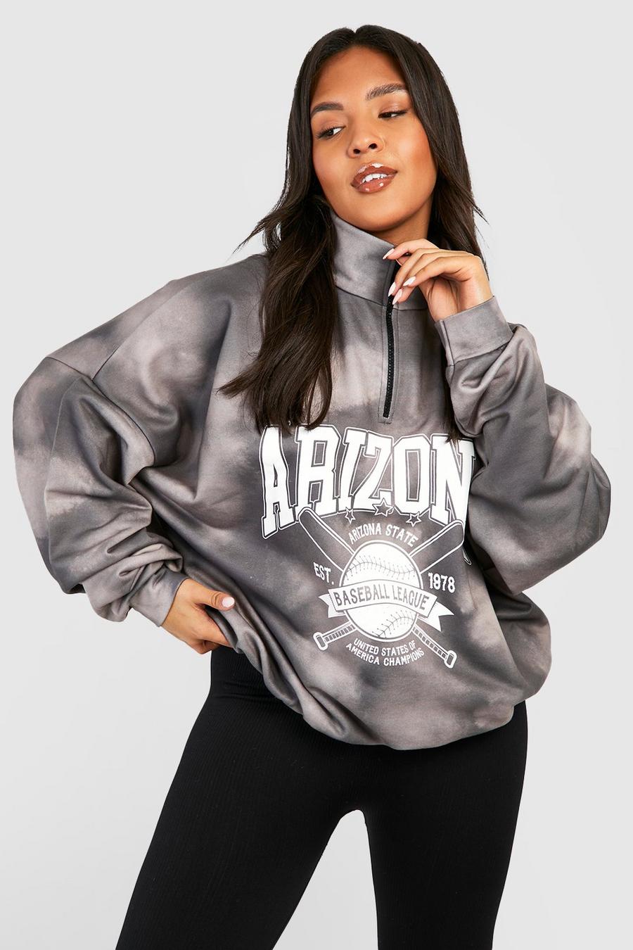 Charcoal Arizona Plus Batikmönstrad oversized sweatshirt med kort dragkedja image number 1
