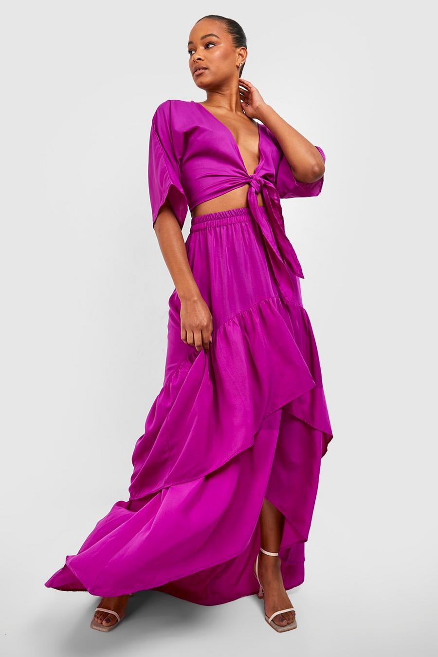 Purple Tall Ruffle Asymmetric Maxi Skirt